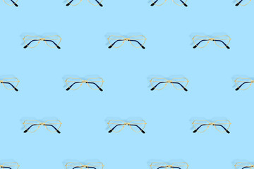 Glasses seamless pattern. Eyeglasses with heart-shaped lenses. 