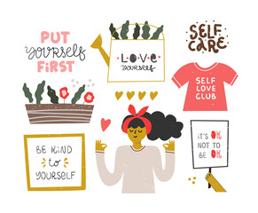 Set of decorative clip arts with quotes.