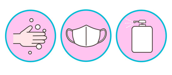 感染症予防 ・対策のための手洗い・マスク・消毒ワンポイントマーク