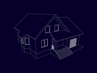 Vector perspective of luxury modern house exterior. 3D  model of cottage. Top view. Vector blueprint.