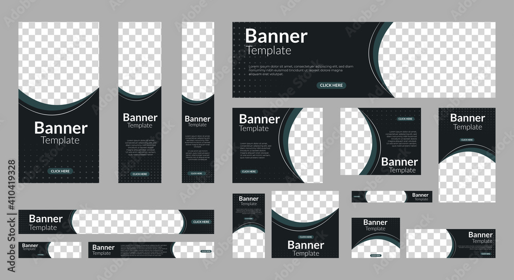 Fototapete set of creative web banners of standard size with a place for photos. Vertical, horizontal and square template. vector EPS 