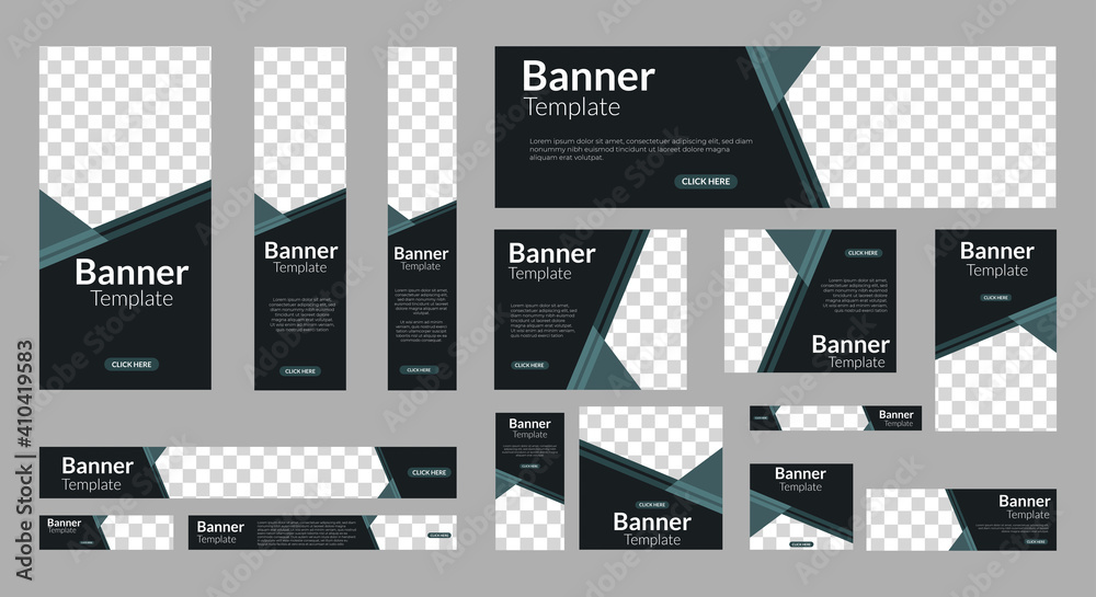 Fototapete set of creative web banners of standard size with a place for photos. Vertical, horizontal and square template. vector EPS 