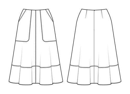 Fashion Technical Drawing Of Skirt With Stitching