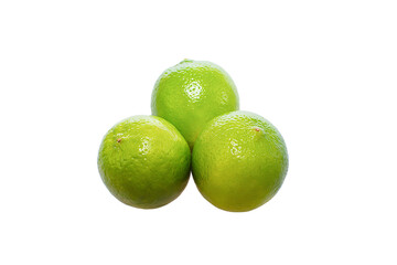 Three limes isolated on white background without a shadow. Ideal limes. fresh food. super food. fruits. vegeterian. tasty. vitamin C.