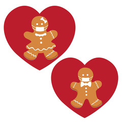 Red heart with gingerbread. Vector illustration.