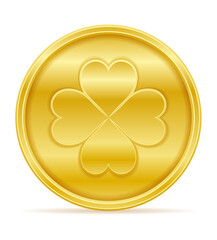 st patrick's day clover gold coin vector illustration