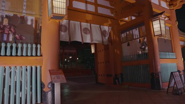 Fushimi Inari, Slow Motion Shot of Entrance at Night in the breeze