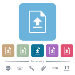 Upload file flat icons on color rounded square backgrounds