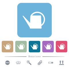 Watering can flat icons on color rounded square backgrounds