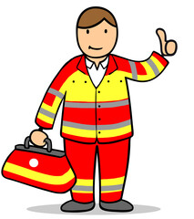 Rettungssanitäter oder Notarzt hält Daumen hoch