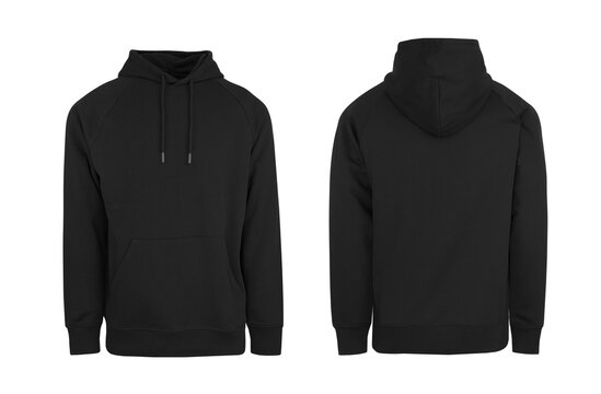 Add your own design. Men's Black Pullover Hoodie with Raglan Sleeve, cutout and Isolated on a White Background for Branding and Personalisation. Photographed on a Medium Male Ghost Mannequin.