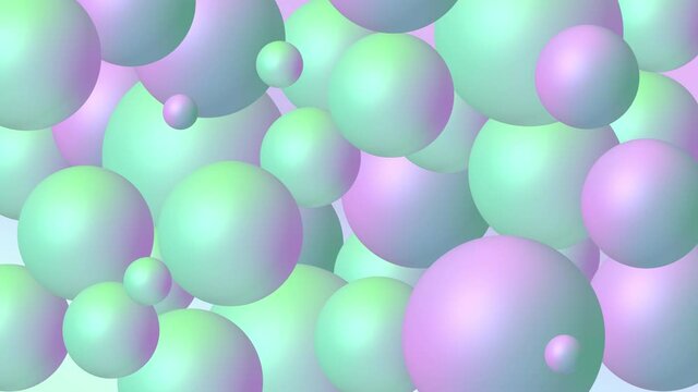 Animated abstract background with moving spheres. Dynamic wallpaper with balls, molecules or particles.  Ad banner or presentation template. modern design light blue and pink colors. Looped animation