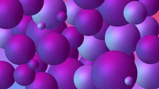 Animated abstract background with moving spheres. Dynamic wallpaper with balls, molecules or particles.  Ad banner or presentation template. modern design pink and purple colors. Looped animation