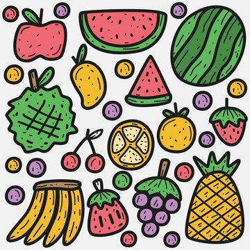 kawaii doodle cartoon fruits design illustration