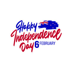 Happy independence day, 6 February. New Zealand Auckland Greatest landmarks as symbol of the country. Web banner or greeting card