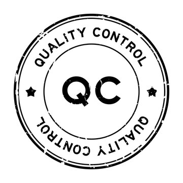 Grunge black QC quality control word round rubber seal stamp on white background