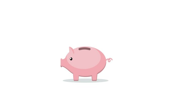 golden coins falling into a cute pink Piggy Bank Saving money concept, passive income concept. Alpha matte 4K,HD,SD resolution animation for ease of use.