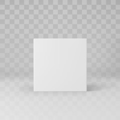 White 3d cube with perspective isolated on transparent background. 3d modeling box with lighting and shadow. Realistic vector icon