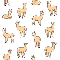 Seamless trendy pattern with style cartoon alpaca.