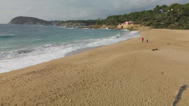 aerial images with drone of the castell beach in palafrugell girona european tourism