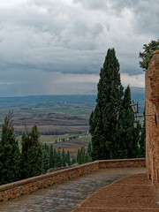 Tuscany, panoramic landscape in winter time - Italy