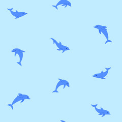 Simple seamless trendy animal pattern with dolphin. Cartoon vector illustration.
