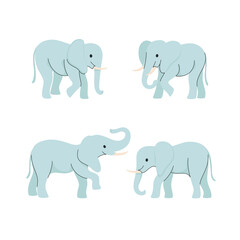 Fototapeta premium Cartoon animal icon set. Different poses of elephant. Vector illustration for prints, clothing, packaging, stickers.
