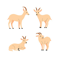 Cartoon goat flat icon. Сute animals set of icons.