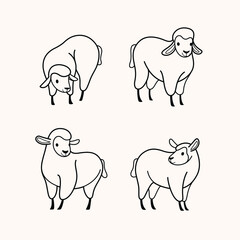 Cartoon sheep contour illustration. Сute animals set of icons.