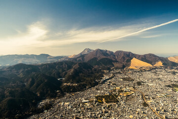 Naklejka premium mountains in the morning from the helicopter