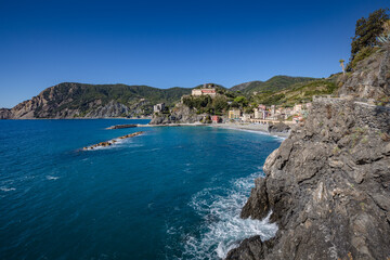 Beautiful seascape . View of seascape in Monterosso al Mare village in Cinque Terre on the Italian Riviera