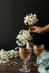 Chocolate and dark black tea mousse