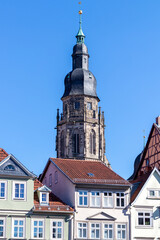 House facade and tower of the Moritz church in Coburg
