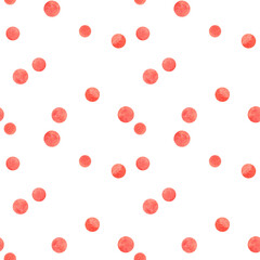 Seamless pattern with watercolor red peas isolated on white background. Chaotic placement.