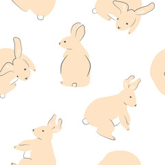 Obraz na płótnie Canvas Seamless Pattern Cute Pink Rabbits White Background Design Vector Illustration