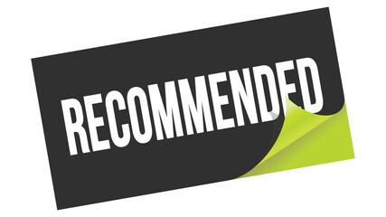 RECOMMENDED text on black green sticker stamp.