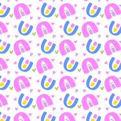 Vector illustration for Baby pattern of cartoon hand-drawn doodle. Kids design for baby textile, postcards, stikers with bright colors, trendy elements and home decor elements.