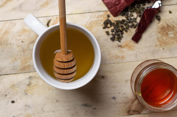 A cup of hot tea with honey