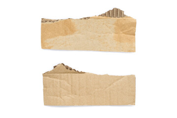 Recycled paper craft stick on a white background. Brown paper torn or ripped pieces of paper isolated on white background.