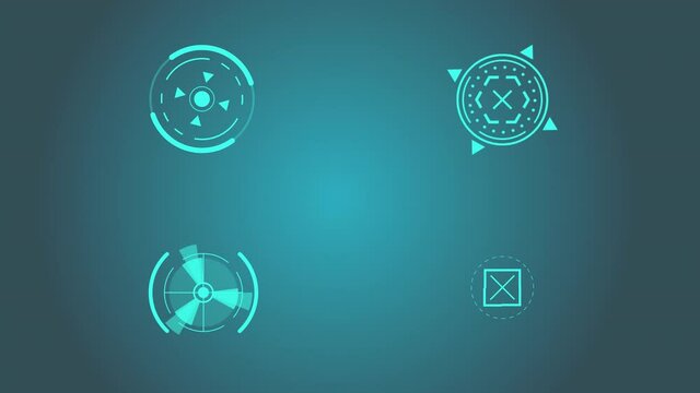 Graphic animation of loading a round sight with a dotted outline in the form of HUD and UI interface elements. Each point in a separate video with an alpha channel
