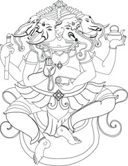 Fototapeta na wymiar Hand drawn ,Hindu elephant head God Lord Ganesha.Pikanesuan Dewali