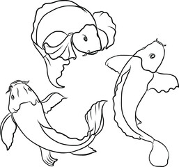 koi fish with isolate and sticker.Japanese koi carp tattoo design.Lucky Chainese animal.