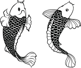 koi fish with isolate and sticker.Japanese koi carp tattoo design.Lucky Chainese animal.