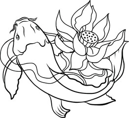 koi fish with isolate and sticker.Japanese koi carp tattoo design.Lucky Chainese animal.