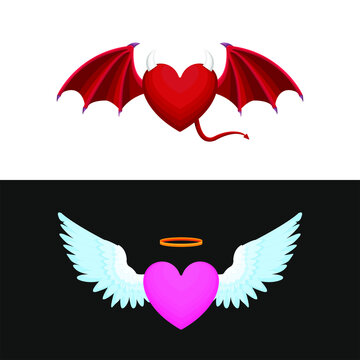 Hearts in the form of an angel and a devil.
Vector illustration.