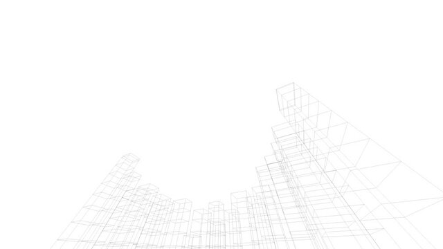 Abstract architectural background. Linear 3D illustration. Concept sketch