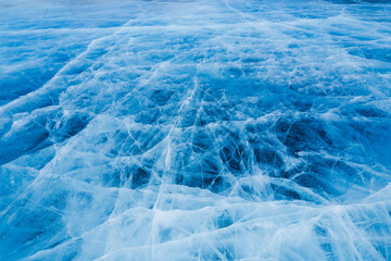 Natural breaking ice in frozen water at Lake Baikal, Siberia, Russia.