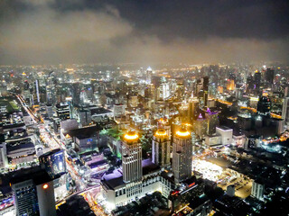 city at night, aerial view of bangkok city at night