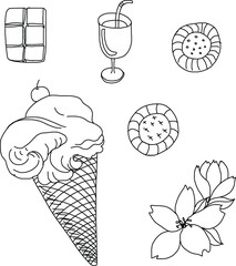 hand drawn dessert and ice cream,sweet food,