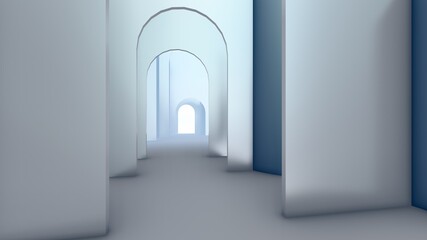 Architecture interior background empty arched pass 3d render